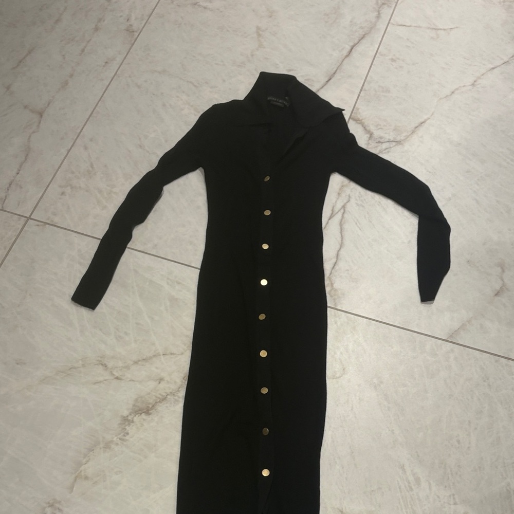 Alice + Olivia Black Long Sleeve Dress with Gold Buttons